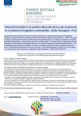 Interventi formativi e di politica attiva del lavoro per le persone in condizioni di fragilità e vulnerabilità - AUSL Romagna - Forlì